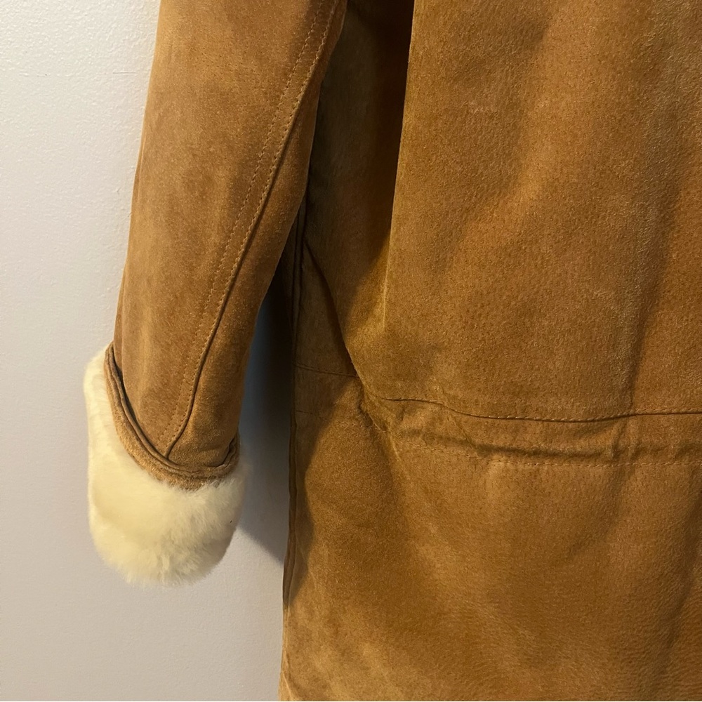 Vintage NY Jeans Cinnamon Brown Leather Coat Shearling Lining Front Toggles M - Picture 13 of 16